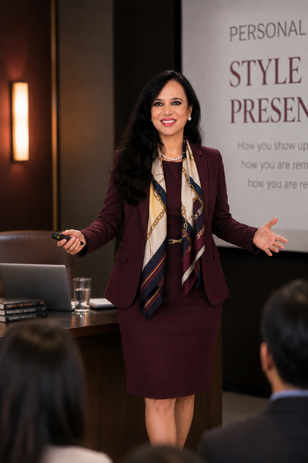 Kavita Singhal speaking at a personal style and presence workshop