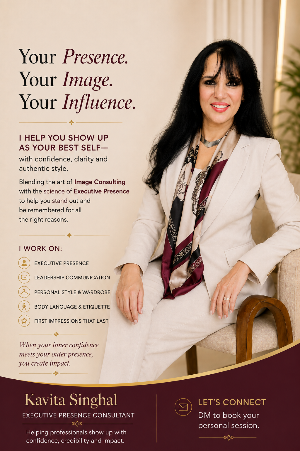 Kavita Singhal brand poster — Your Presence. Your Image. Your Influence.